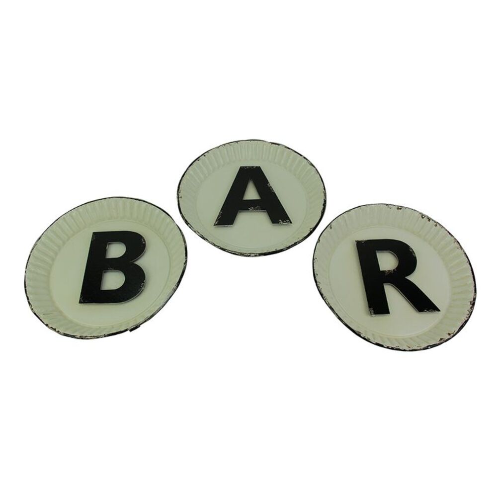Black and White Pie Plate Style 3 Piece Bar Sign Set